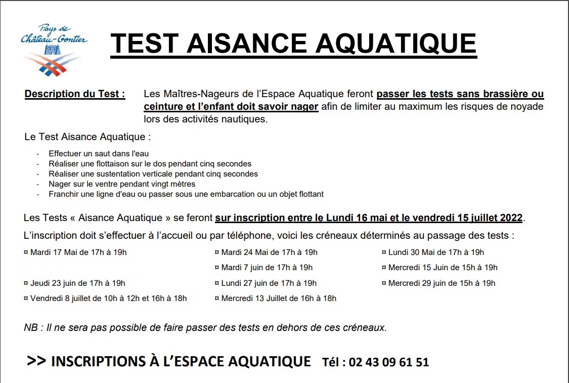 You are currently viewing Inscriptions pour les tests d’aisance aquatique – Eté 2022