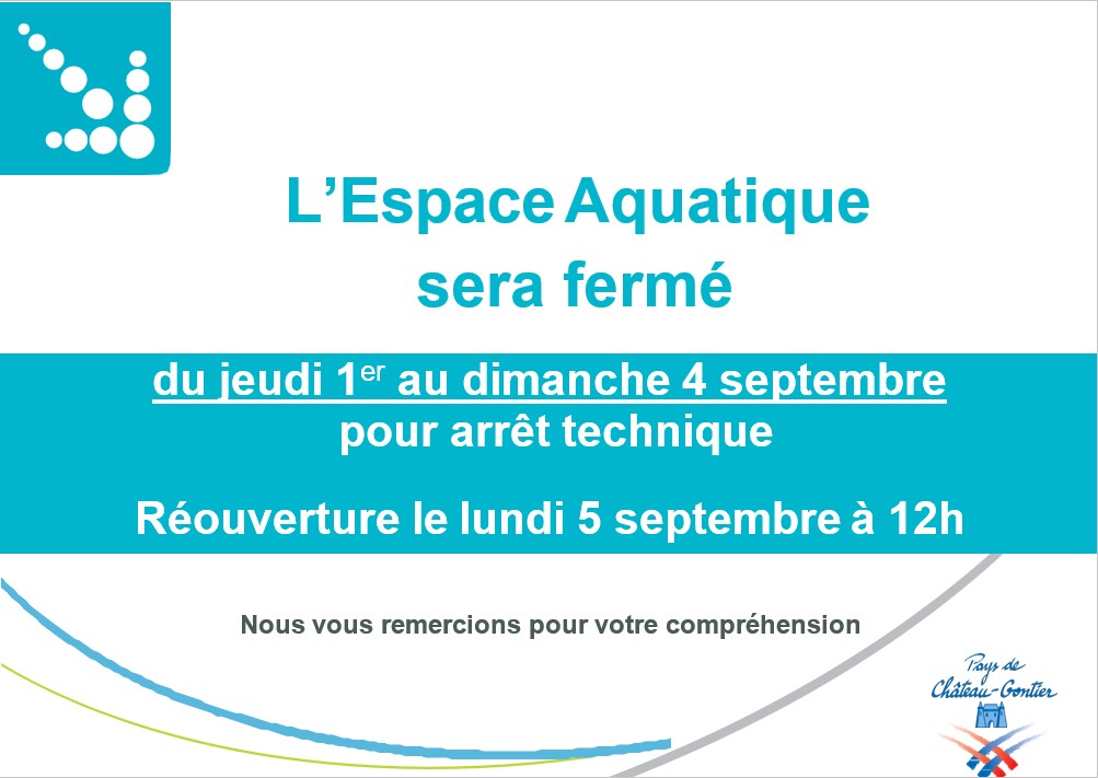 Lire la suite à propos de l’article Fermeture de l’espace aquatique du 1er au 4 septembre (arrêt technique)