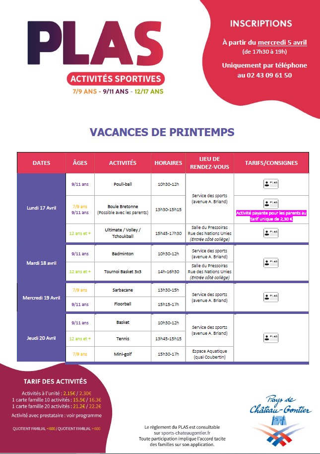 You are currently viewing Programme PLAS – Vacances de Printemps 2023