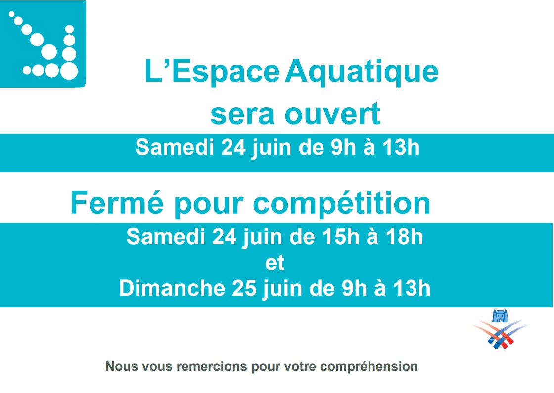 You are currently viewing Fermeture de l’Espace Aquatique les 24 juin après-midi et 25 juin (Compétition)