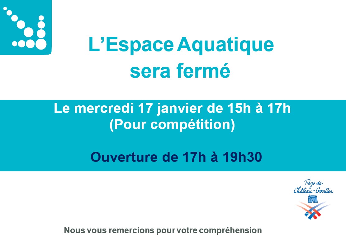 You are currently viewing Fermeture de l’Espace Aquatique le 17 janvier de 15h à 17h