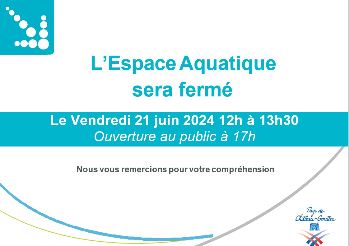 You are currently viewing Espace Aquatique – Fermeture le 21 juin de 12h à 13h30