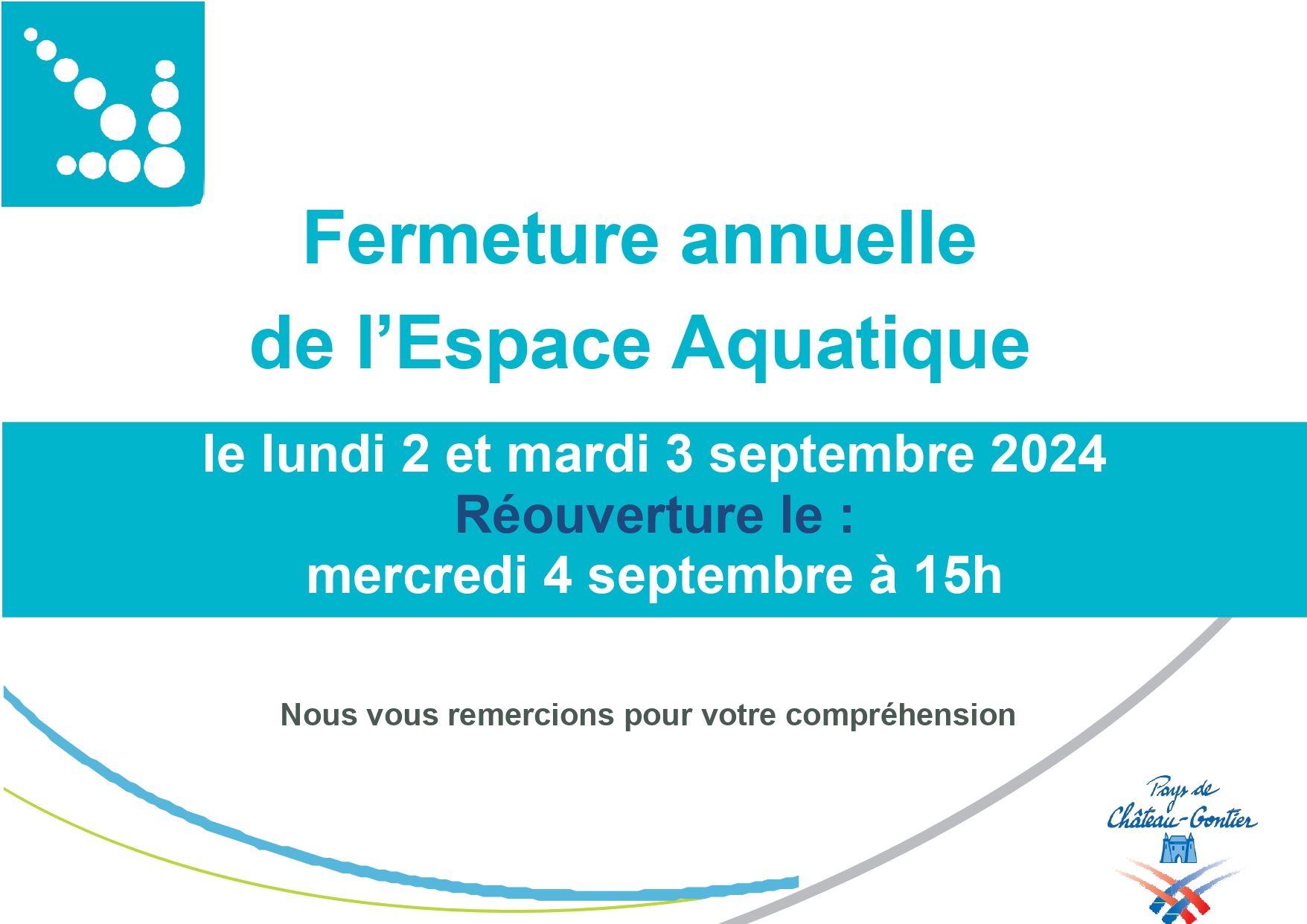 Lire la suite à propos de l’article Fermeture annuelle de l’Espace Aquatique les 2 et 3 septembre