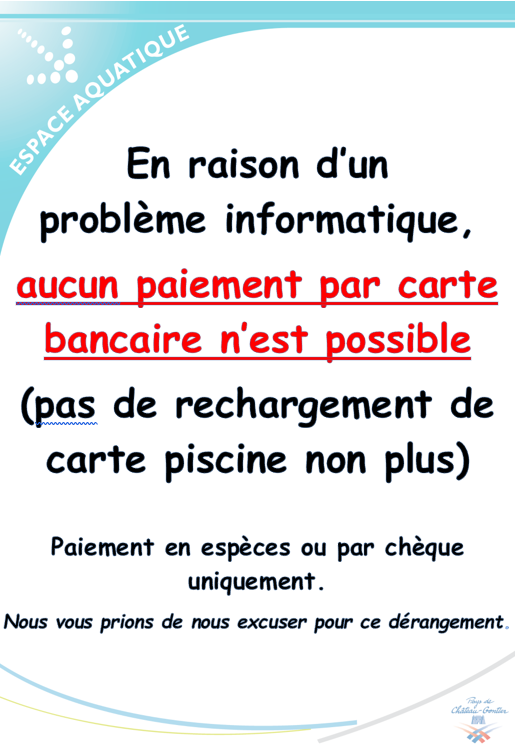 You are currently viewing Espace Aquatique : Pas de paiement par carte bancaire à compter du 3 janvier