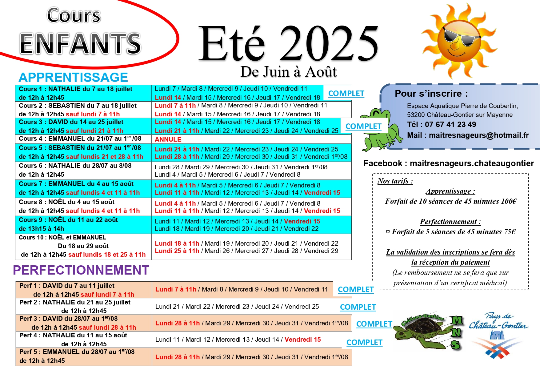 Lire la suite à propos de l’article Espace aquatique : Cours enfants été 2025 et aquagym